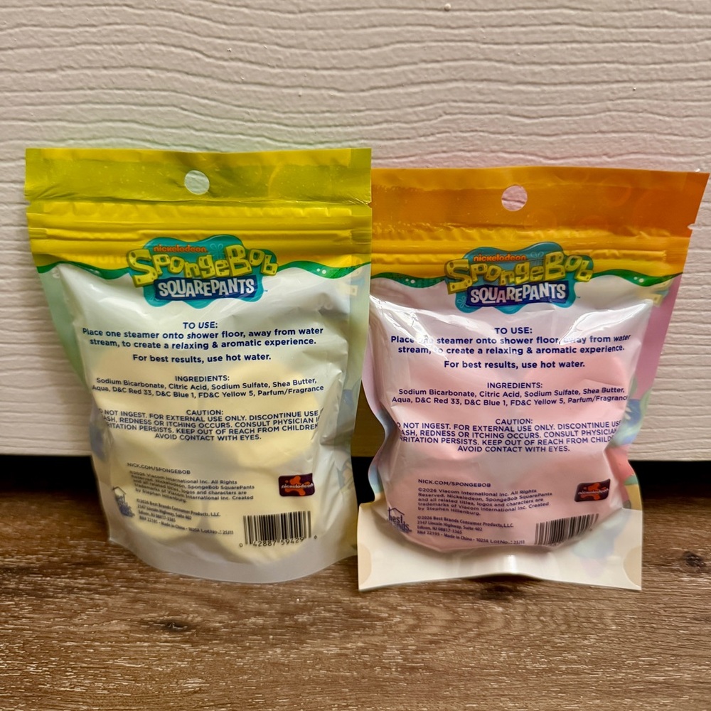 SpongeBob SquarePants Kids Shower Steamer Melts, Yellow & Pink, Two 4-Packs, NIB - Picture 2 of 2